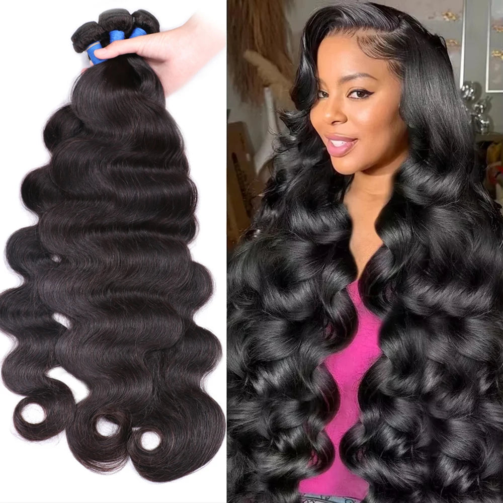 Human Hair 30 36 38 40 Inch Body Wave Bundles Brazilian 12A Curly 3 4 Bundles Human Hair Extensions For Women Natural Black Color Brazilian Virgin Weave Bundles Hair Extensions