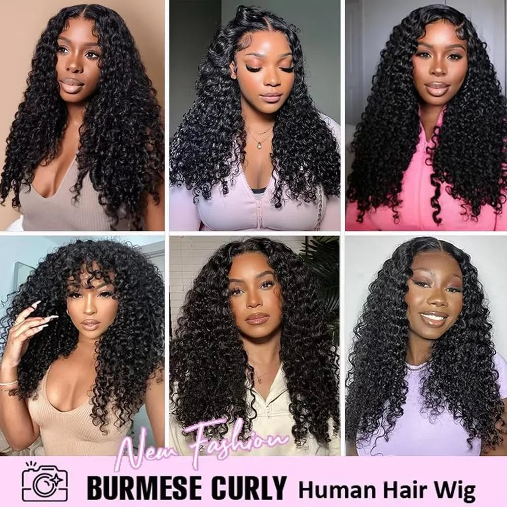 220% Burmese Curly 13x6 Transparent Lace Front Wig Vietnamese Raw Hair Human Hair Wigs Bouncy Curly Deep Curly Lace Frontal Wig