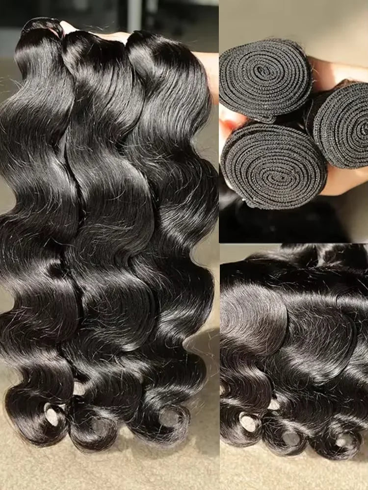Human Hair 30 36 38 40 Inch Body Wave Bundles Brazilian 12A Curly 3 4 Bundles Human Hair Extensions For Women Natural Black Color Brazilian Virgin Weave Bundles Hair Extensions